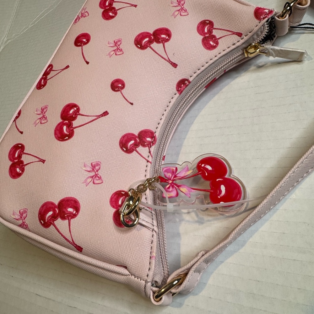 Cherry Print Tan Shoulder Bag - Picture 3 of 7
